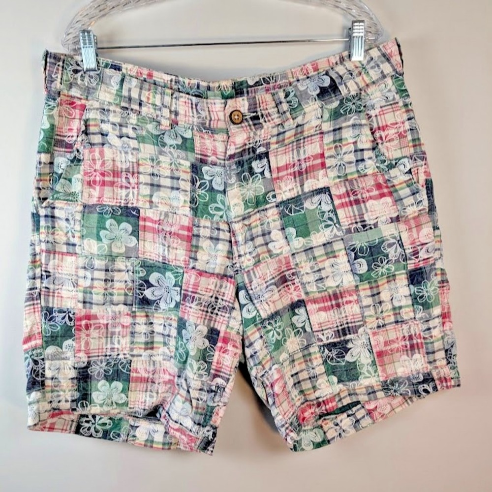 Charleston Threads Madras Plaid Patchwork Chino Shorts Men 38x9" Preppy Floral